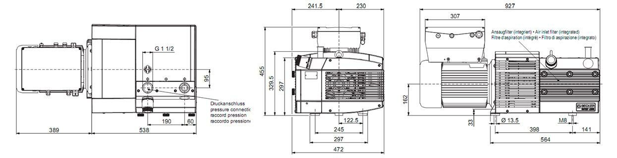 Габаритные размеры (чертеж) Becker KDT 3.140/0-400